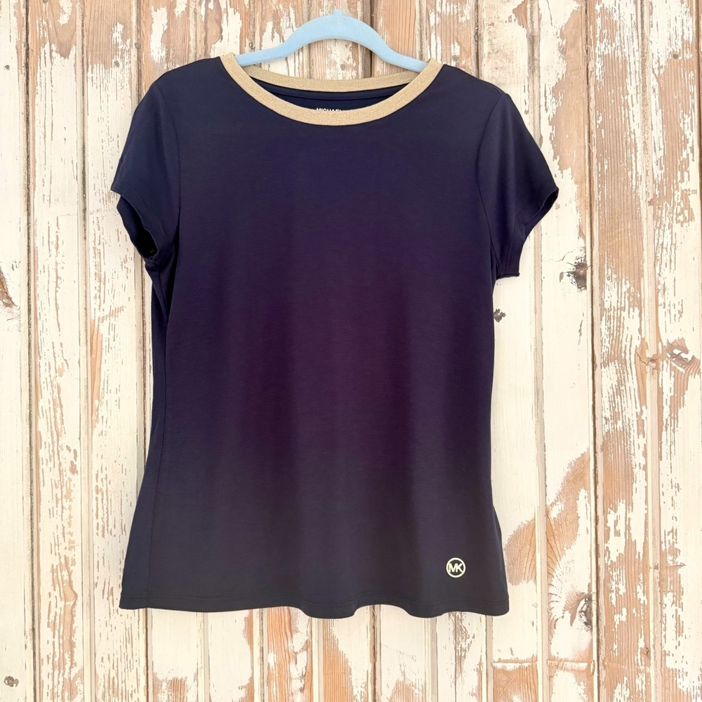 Michael Kors Women's Top, Navy with Gold Trim, Medium